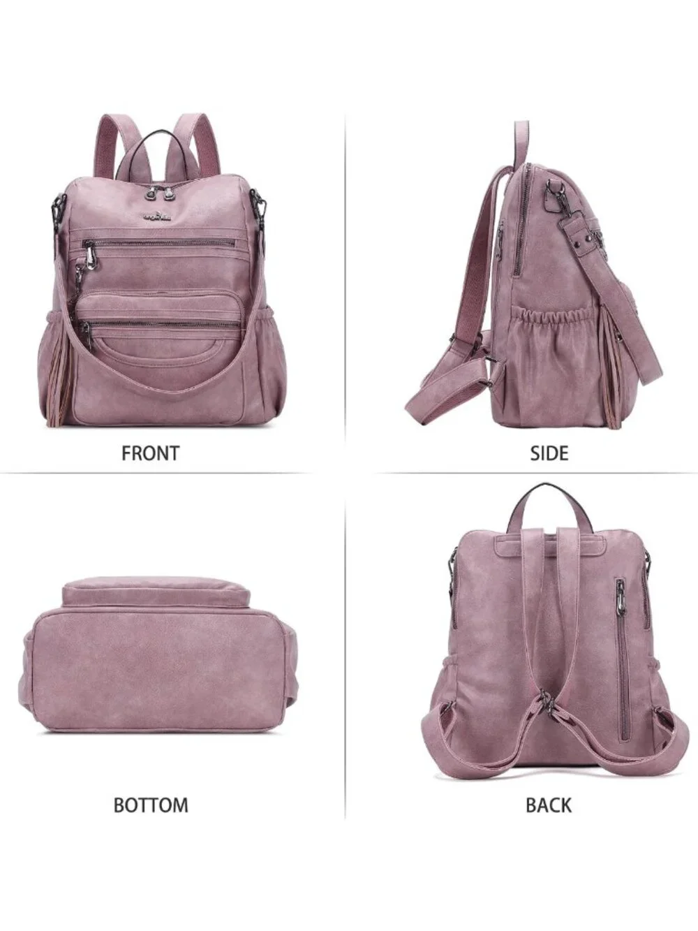 Stylish PU Leather Backpack & Shoulder Bag - Casual Zipper Tote for Women